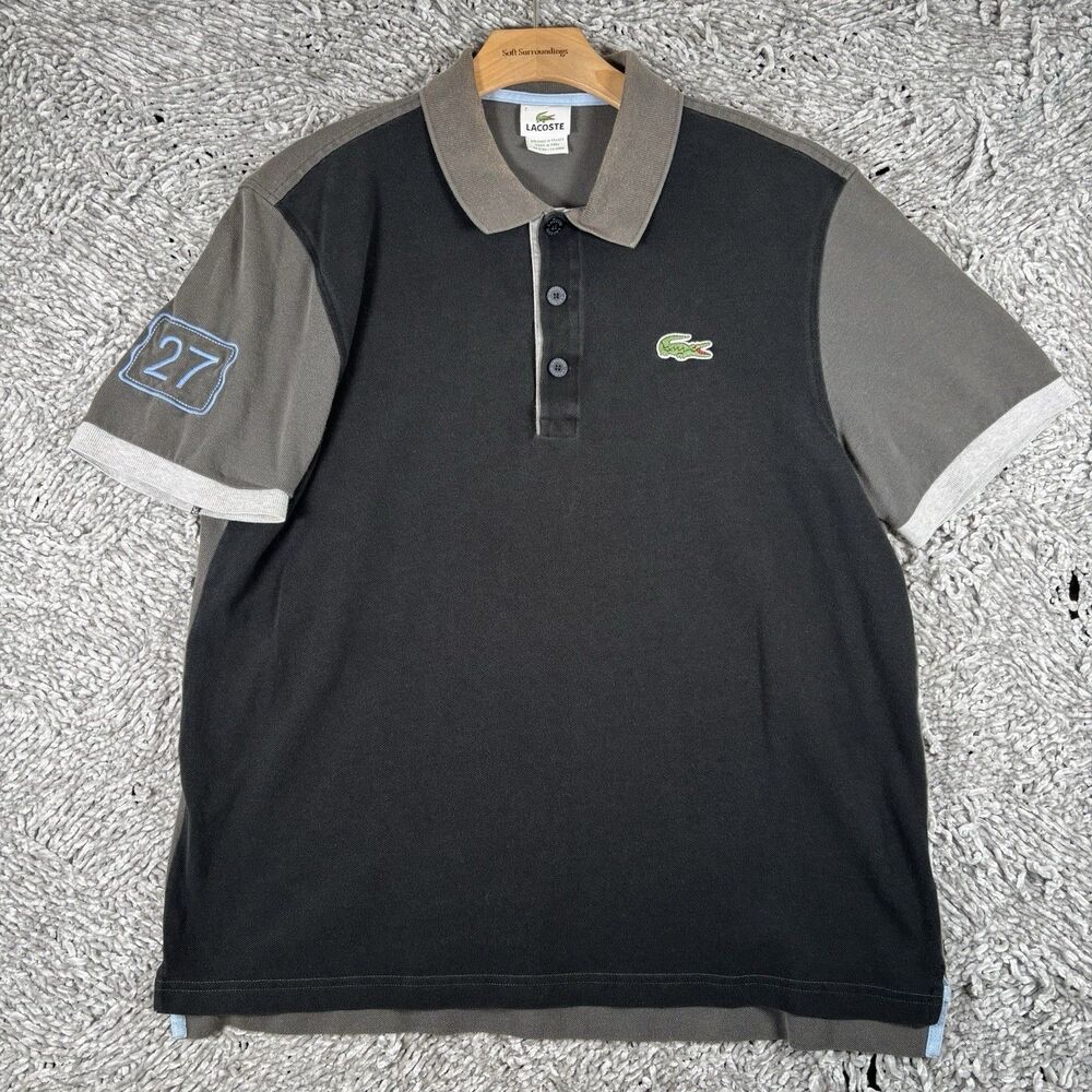Lacoste Big Embroidered Polo Shirt Men’s Size 7 (XXL) Short Sleeve Black Gray